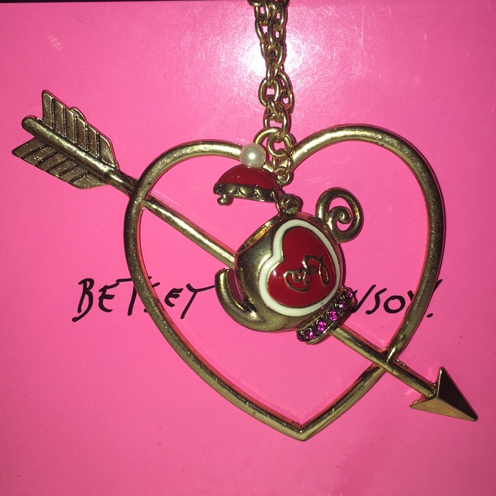 Betsey Johnson cupids heart and teapot necklace